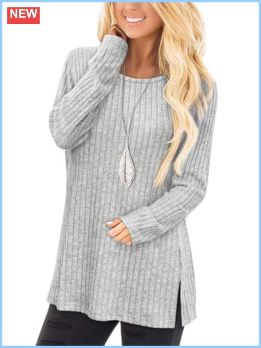 Women's Long Sleeve Tunic Sweater Crew Neck Side Split Lightweight Soft Casual